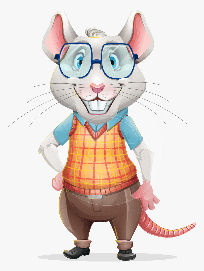 Smart Mouse With Glasses Cartoon Vector Character - Mouse Cartoon Characters Png