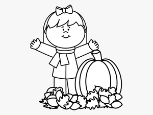 Black And White Autumn Girl - Fall Clipart Black And White