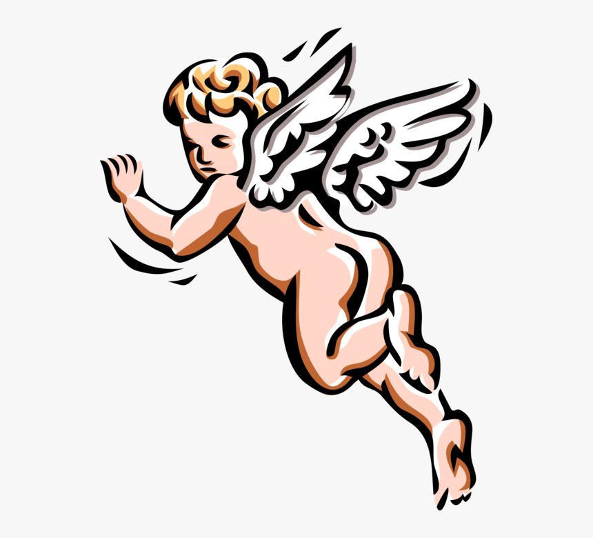 Vector Illustration Of Angelic Spiritual Cherub Angel - Cartoon Of Angels On Flying