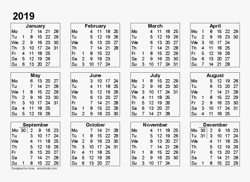 Calendar 2019 Png - 2019 Calendar Printable Template
