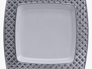 Elegant Diamond Clear And Silver Plastic Soup Bowls - White And Silver Square Plate Set