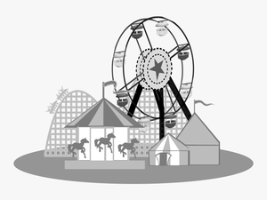 Carnival Scene Vector Illustration - Amusement Park Clipart Black And White