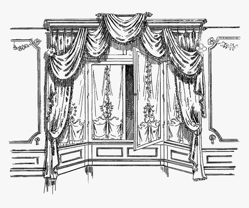 Curtain French Design Household Download Image - Vintage Curtains Drawing Png