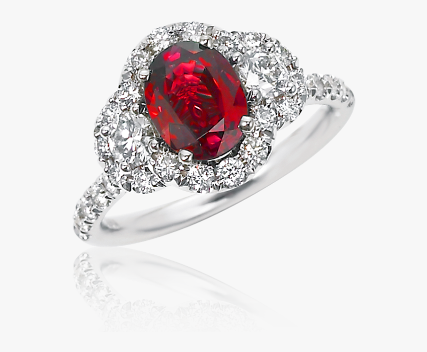 3-stone Halo Diamond And Ruby Ring - Pre-engagement Ring