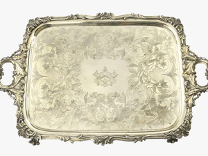Antique Silver Plate Serving Tray With Armorial Crest - Platter
