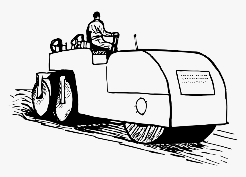 Car On Road Clipart Black And White Graphic Transparent - Road Roller Vector