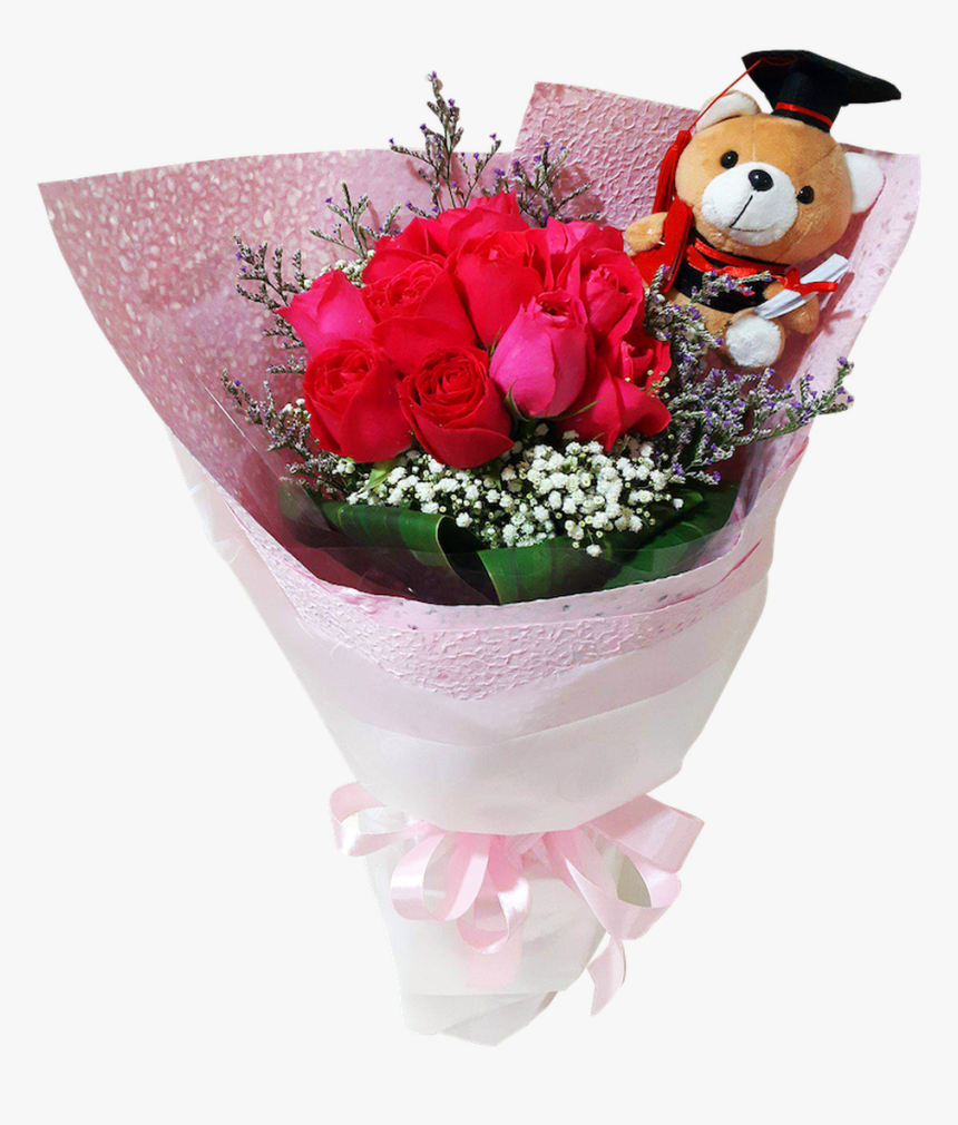 Graduation Red Roses With Bear - Bouquet