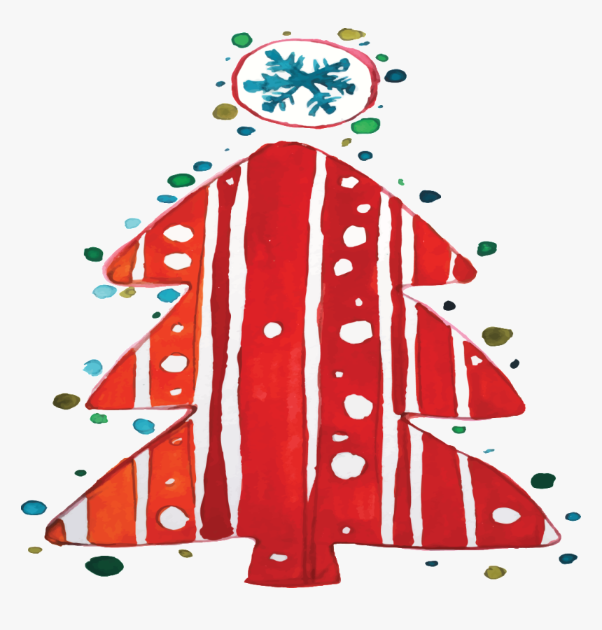 Hand-painted Watercolor Red Christmas Tree Transparent - Illustration
