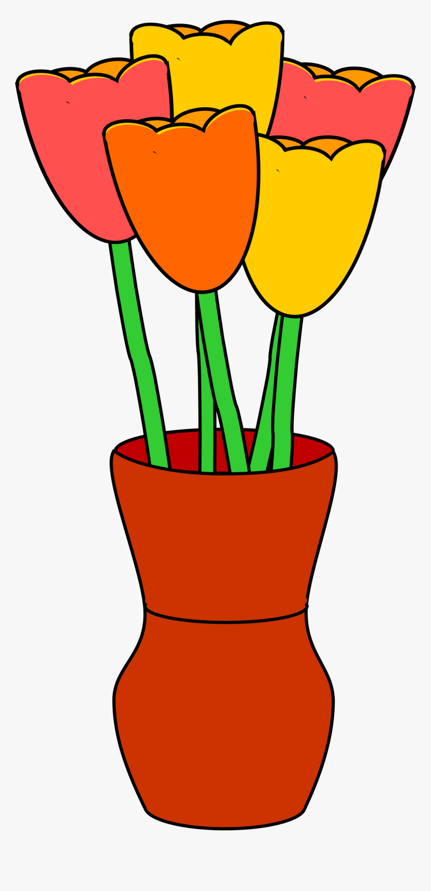 Brown Vase With Multicolored Tulips Clip Arts - Flower Vase Clip Art