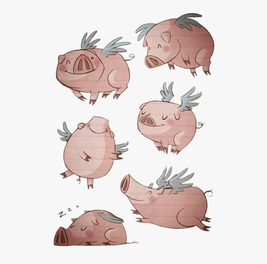 Domestic Pig Drawing Illustration - Flying Pig Illustration