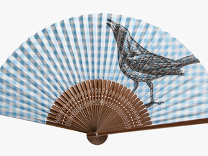 Gingham And Grackle Fan - Japanese Hand Fan Red Cherry Blossom