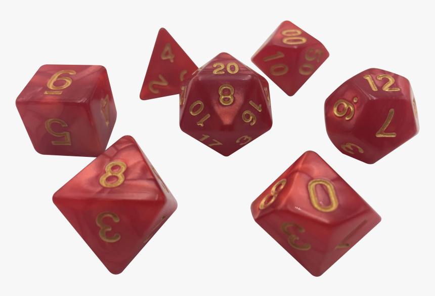 Dark Red Marbled Color With Gold Numbers Set Of 7 Polyhedral - Dice Game