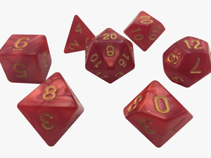 Dark Red Marbled Color With Gold Numbers Set Of 7 Polyhedral - Dice Game