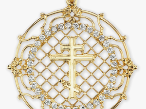 14k Gold Round Orthodox Cross Pendant With Diamonds - Locket