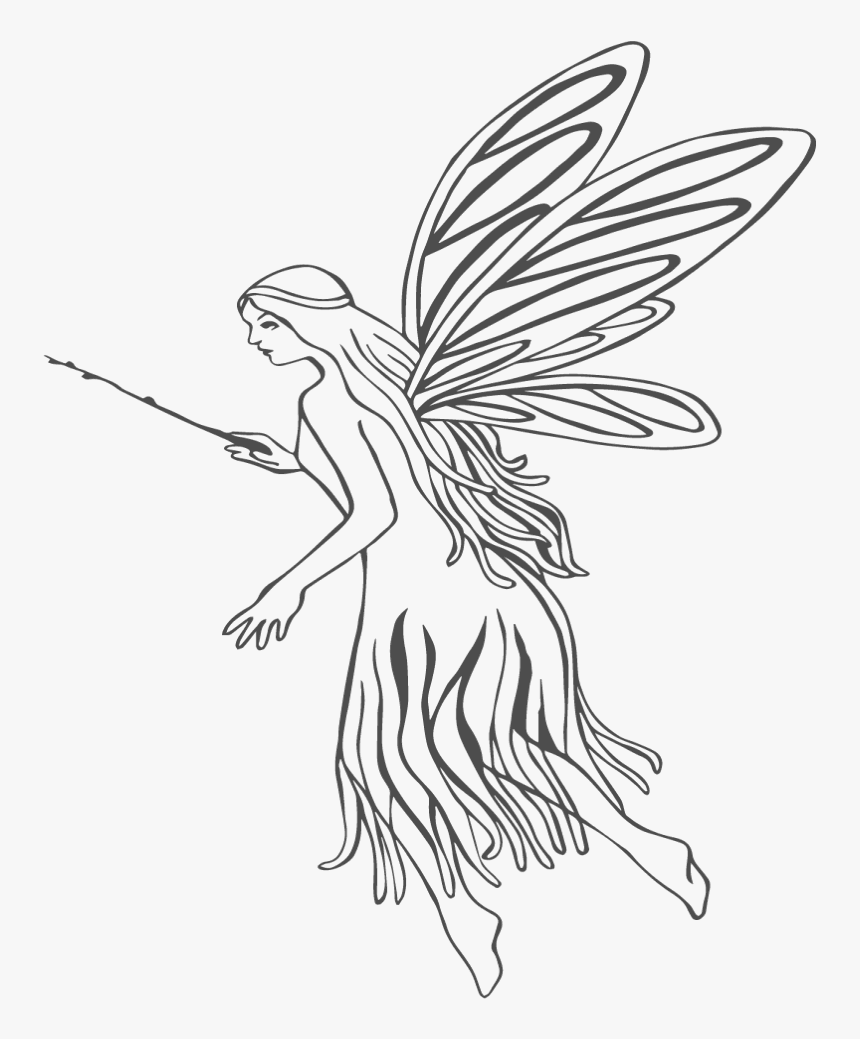 Wonderful Outline Fairy In Nice Dress Tattoo Design - Fairy