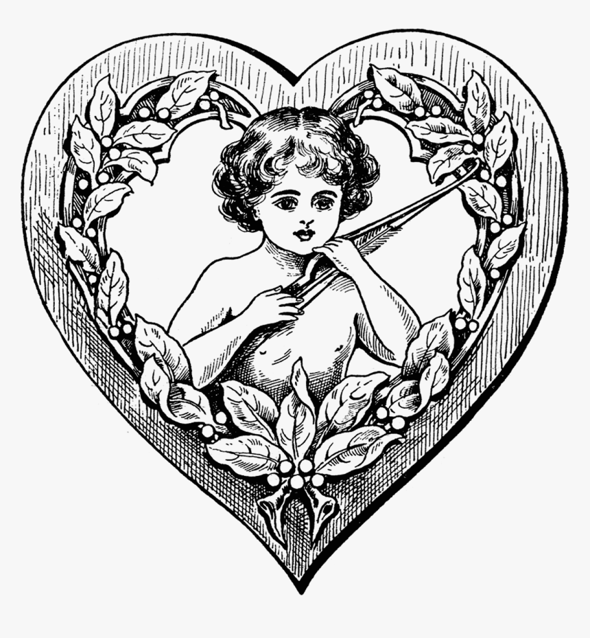 Angel Con Un Arco En El Corazón - Cupid Line Art