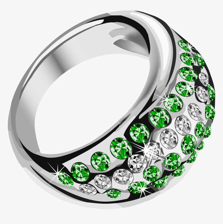Silver Ring With Green Diamond P