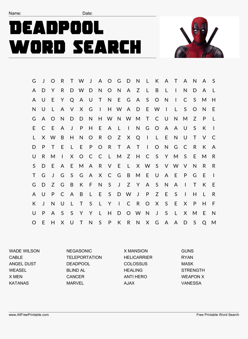 Deadpool Word Search Main Image - Like Jesus Word Search