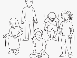 Group Of People Standing And Sitting As Part Of Fun - Line Art