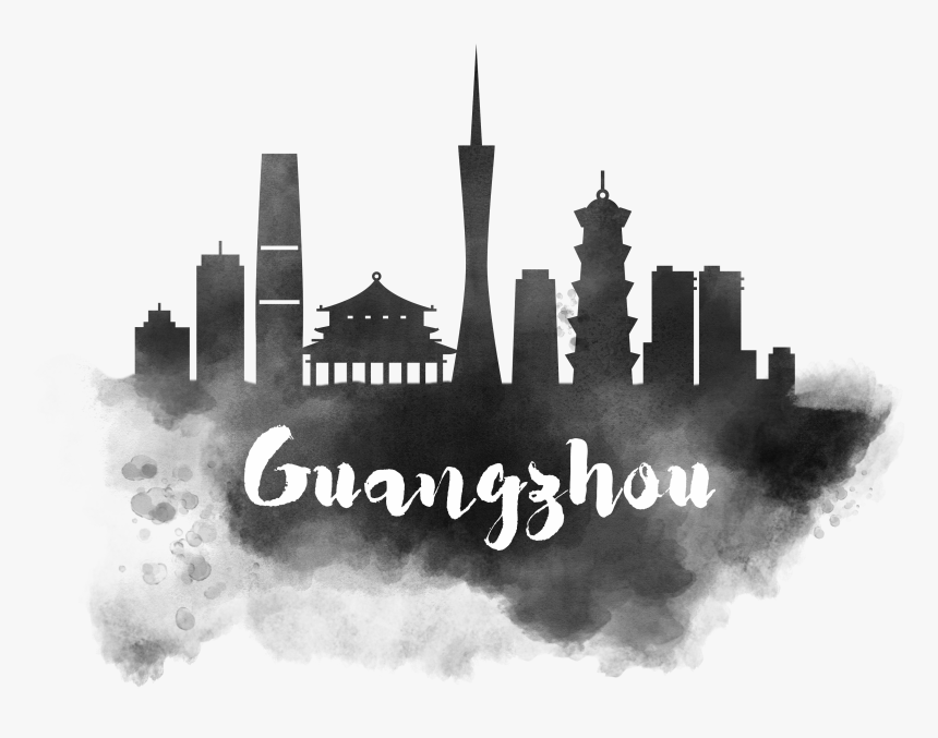 Guangzhou Skyline Watercolor Painting Silhouette - Guangzhou Logo