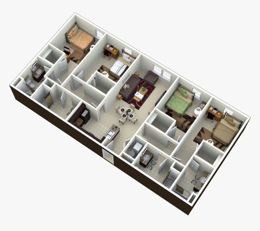 4 Bedroom Rectangular Apartment Plan