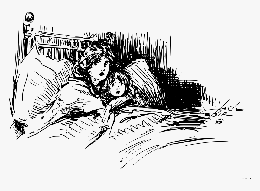 And Child In Bed - Scared In Bed Drawing