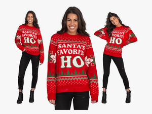 Ho Adult Red Ugly Christmas Sweater - Girl