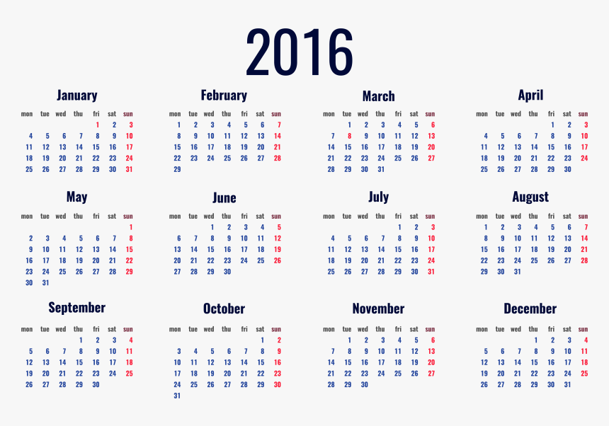 Picture Calendar 2016 Transparent Free Clipart Hq Clipart - One Page Calendar 2019 Printable