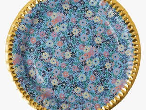 Paper Plates With Small Flower Print And Gold Border