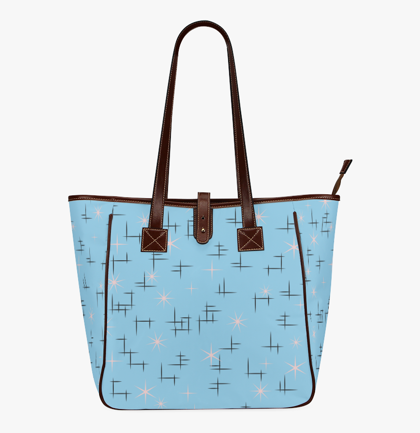 Abstract Lines And Pink Stars On Baby Blue Retro Classic - Tote Bag