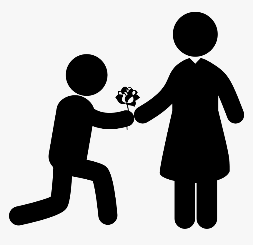 Man Giving A Flower To His Girlfriend As Love Symbol - Child And Adult Clipart