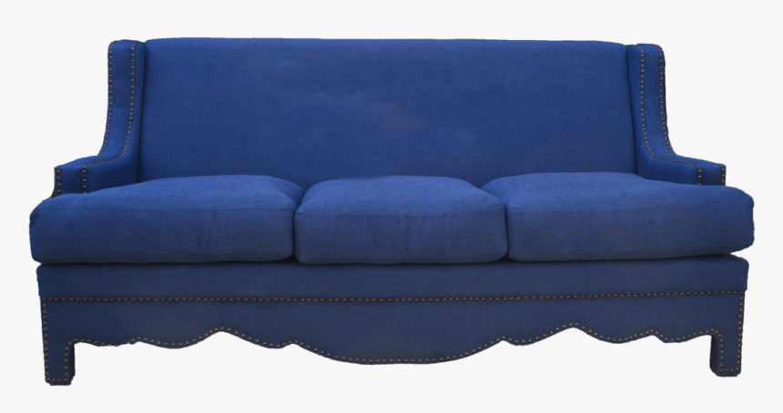Navy Linen High Back Sofa With Nail Heads - Studio Couch