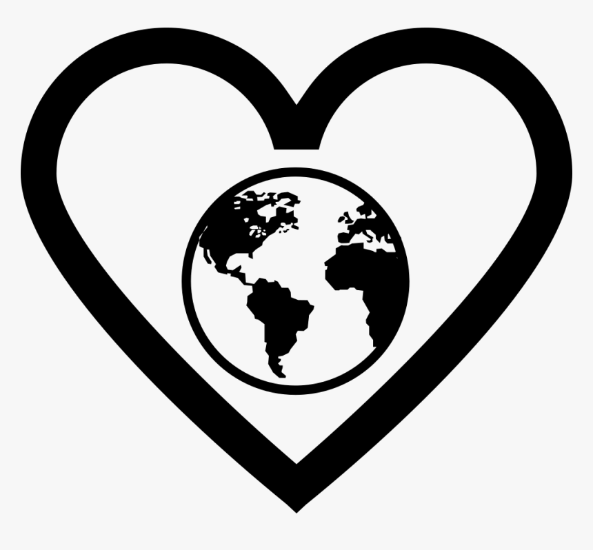 Earth Globe In Heart Outline