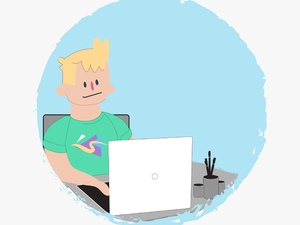 Boy Working On Laptop - Cartoon