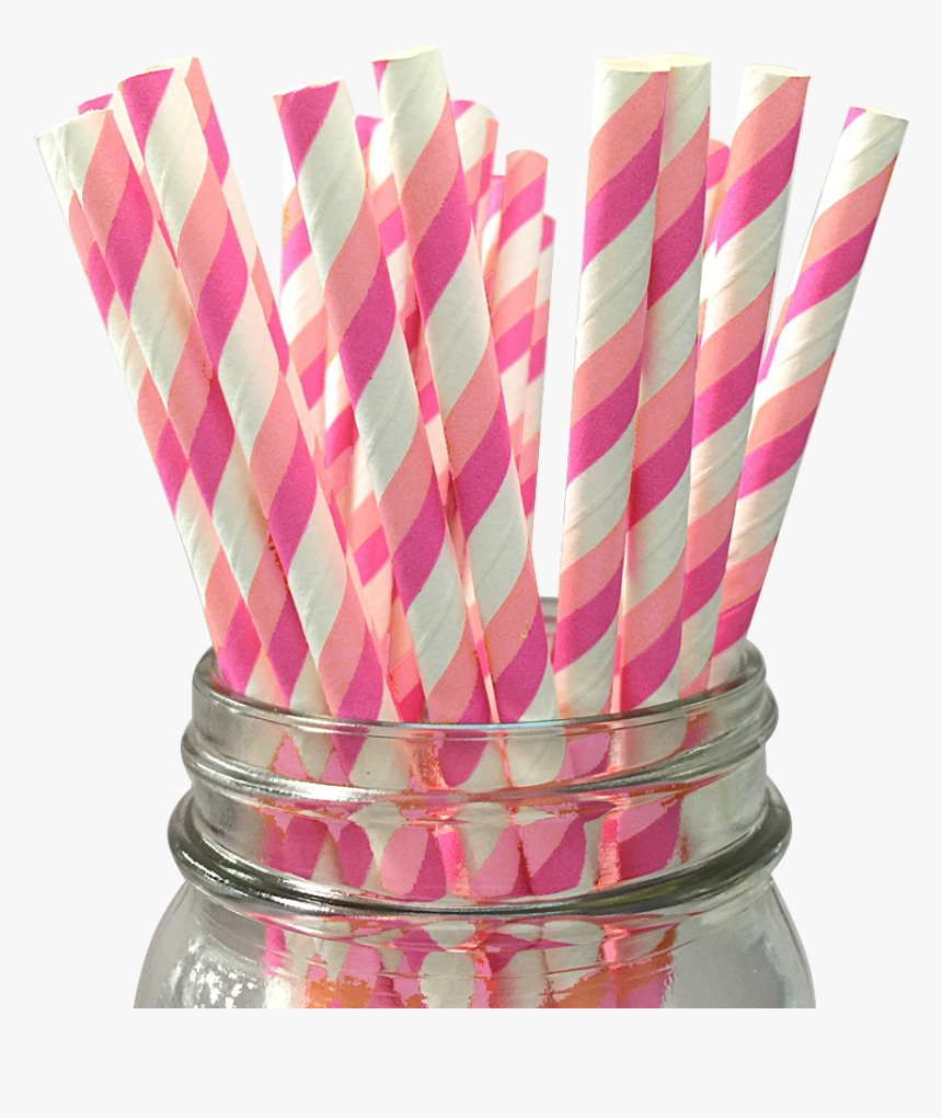 Light Pink And Hot Pink Striped 25pc Paper Straws - Paper Straws Png