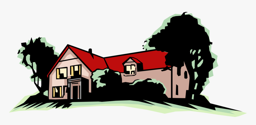 Vector Illustration Of Farmhouse Or Country Home Residence - House