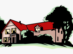 Vector Illustration Of Farmhouse Or Country Home Residence - House