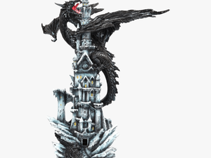 Black Dragon On Nights Castle Statue - Dragon On A Castle Drawing