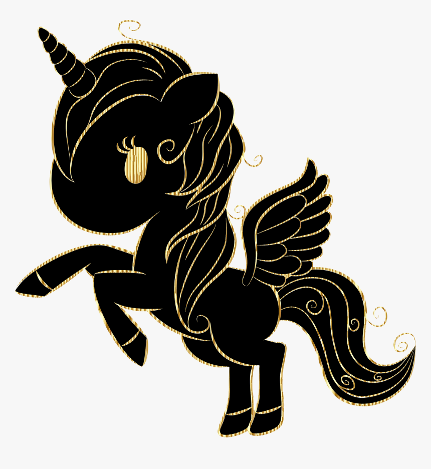 Cuddly Unicorn By Annalise1988 Silhouette With Gold - Silhouette Unicorn Black And White Png
