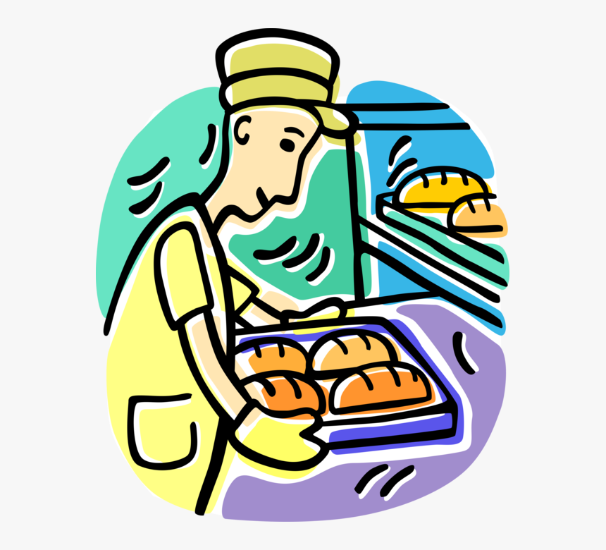 Vector Illustration Of Retail Bakery Baker With Tray - Baker-s Cartoon