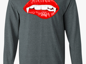 Red Female Lips With Vampire Fangs Halloween Horror - Shirt