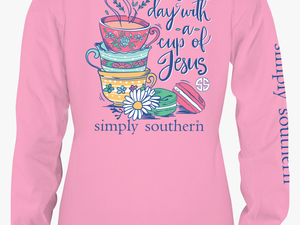 Long Sleeve T Shirt Template Png - Simply Southern Start Your Day With A Cup Of Jesus