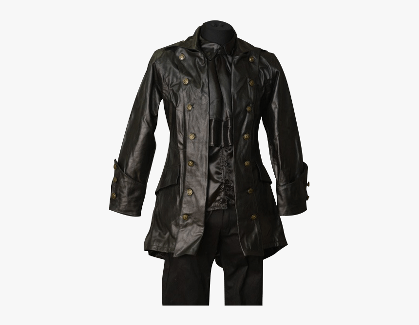 Gothic Black Leather Pirate Jacket - Black Leather Jacket Medieval