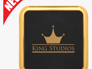 Square Black Leatherette Coaster With Gold Edge - Emblem