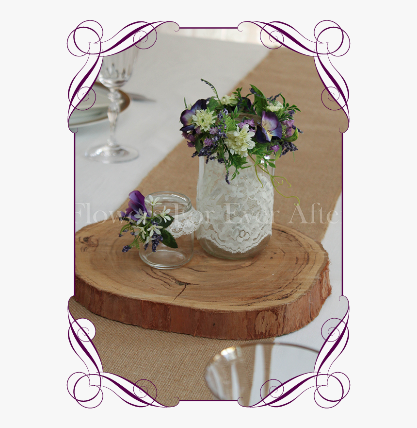 Set Of 2 Purple Rustic Floral Jar Centerpiece Flowers