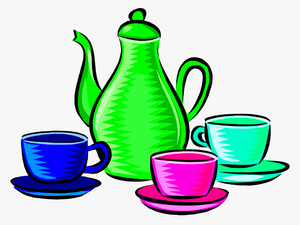 Clipart Coffee Green - Coffee Pot And Cups Clipart