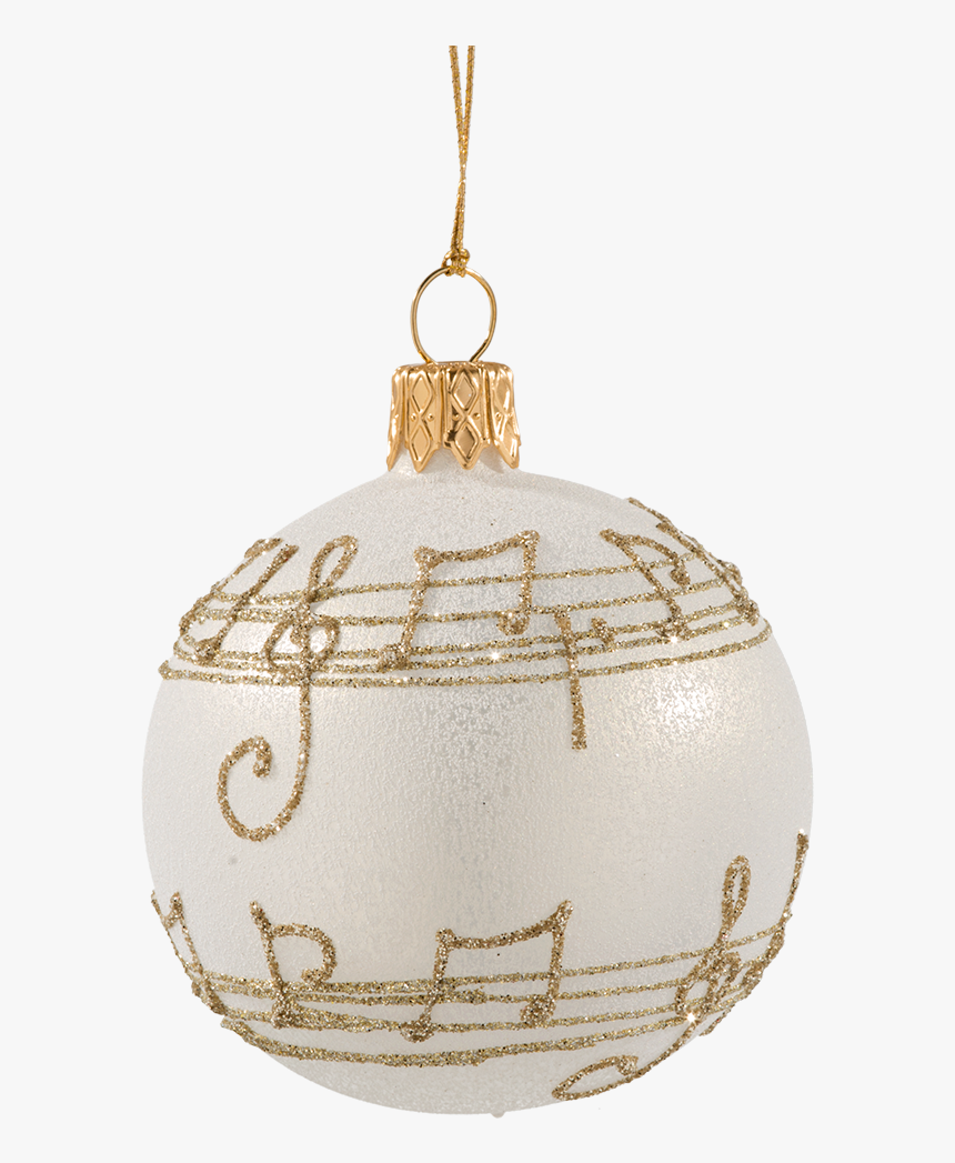 Glass Bauble Cream Colored With Musical Notes