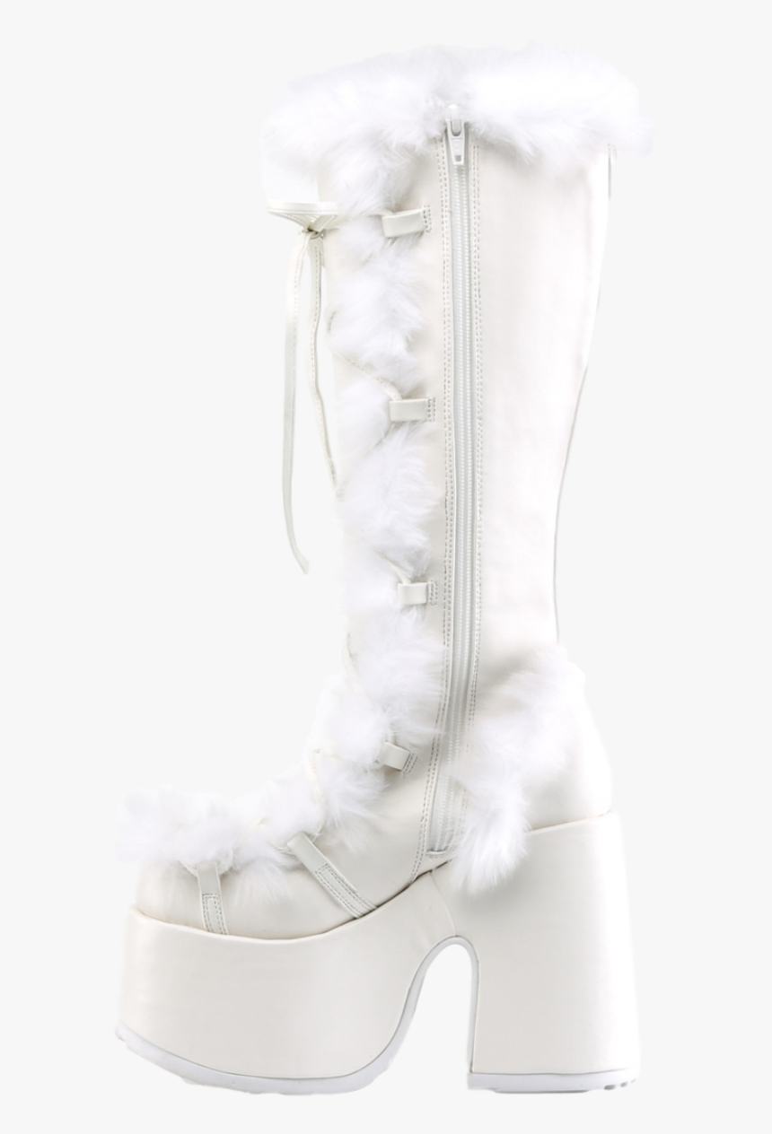 Demonia White Furry Winter Faux Fur Boots - Cowboy Boot