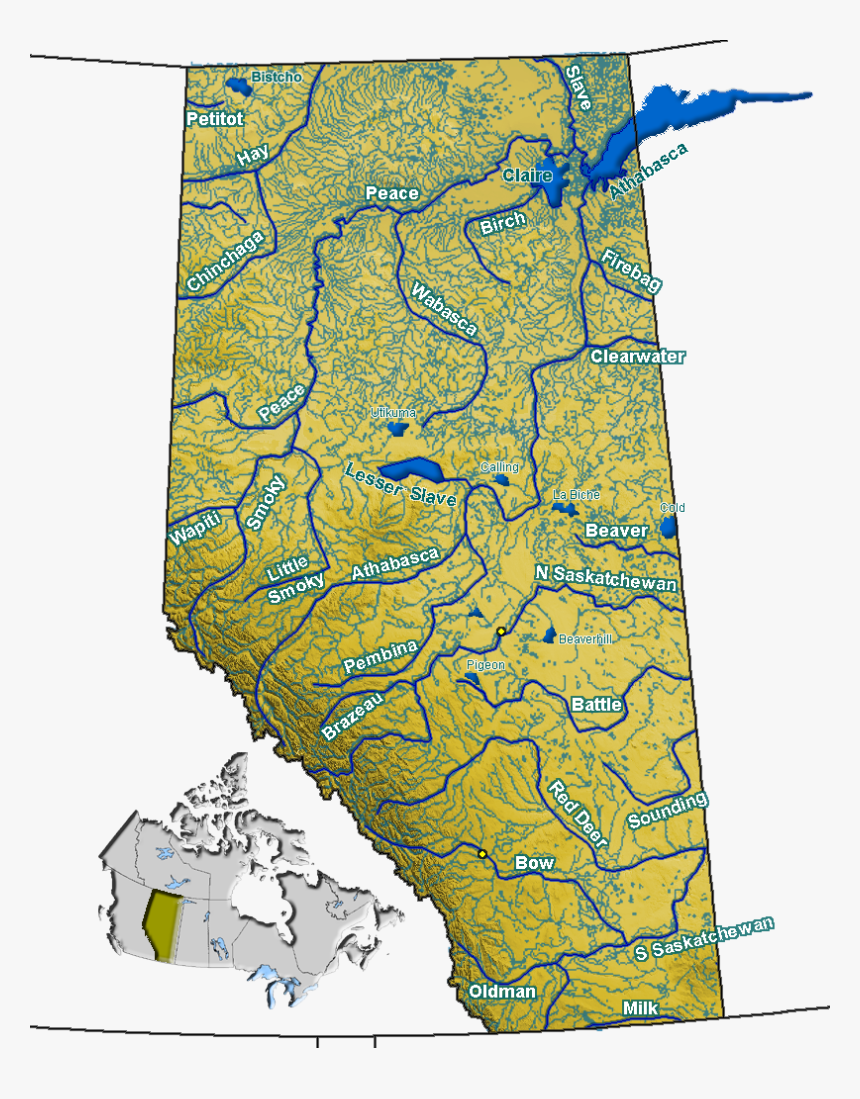 Transparent Lake Water Clipart - Map Of Alberta Lakes And Rivers