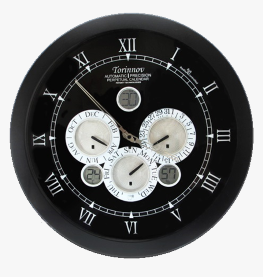 7cm Matt Black Metal Automatic Perpetual Calendar Wall - Wall Clock